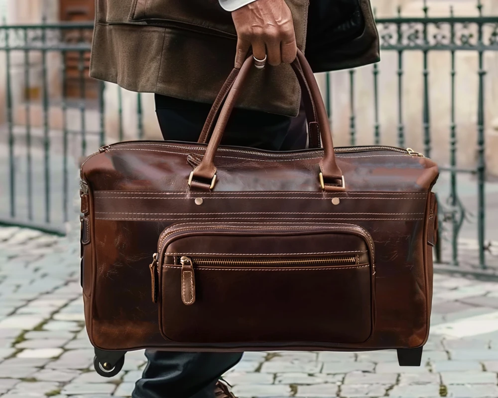 leather rolling carry on